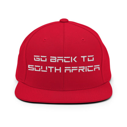 Go Back to South Africa Elon Musk Embroidered Flat Brim Bill Snapback Hat - Red