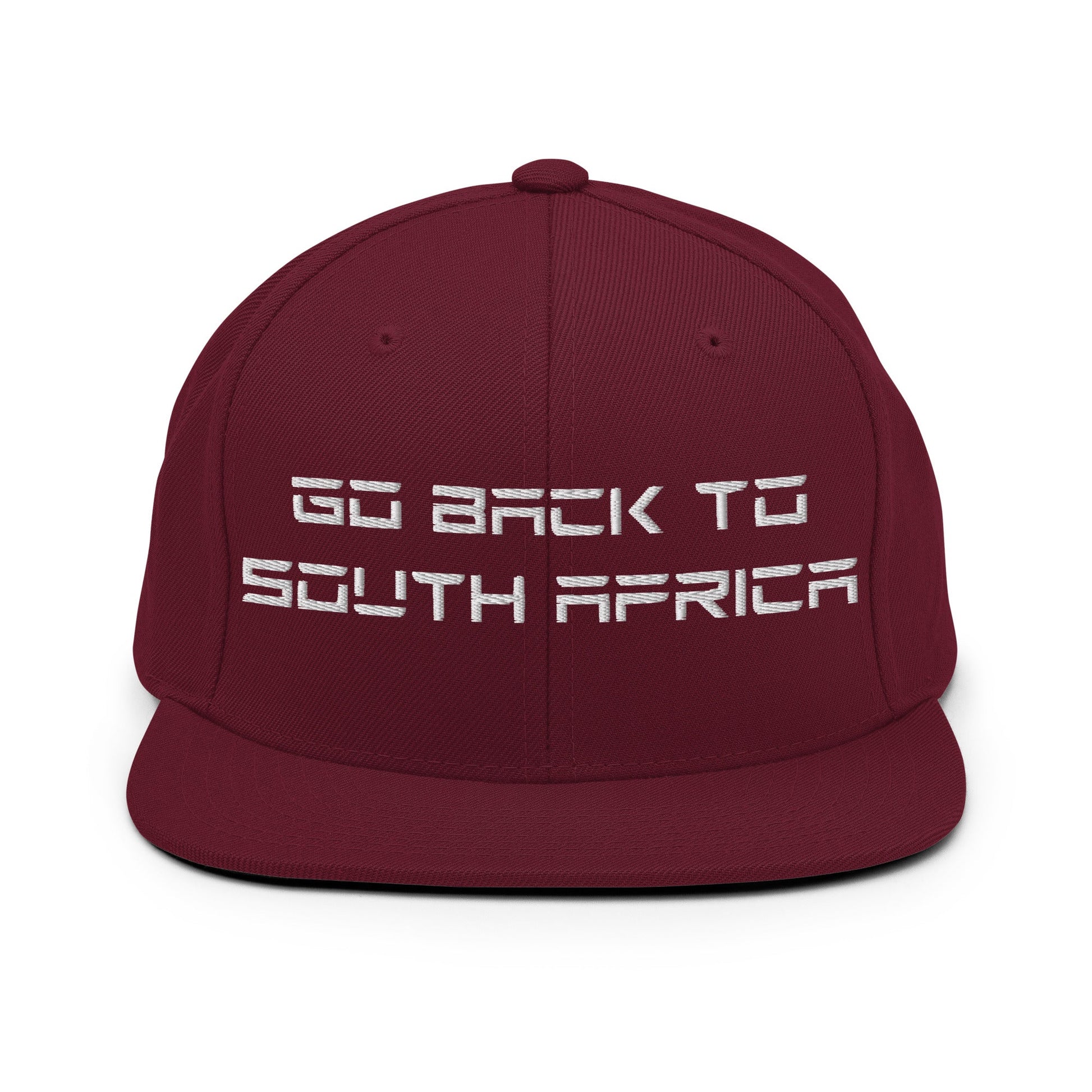 Go Back to South Africa Elon Musk Embroidered Flat Brim Bill Snapback Hat - Maroon