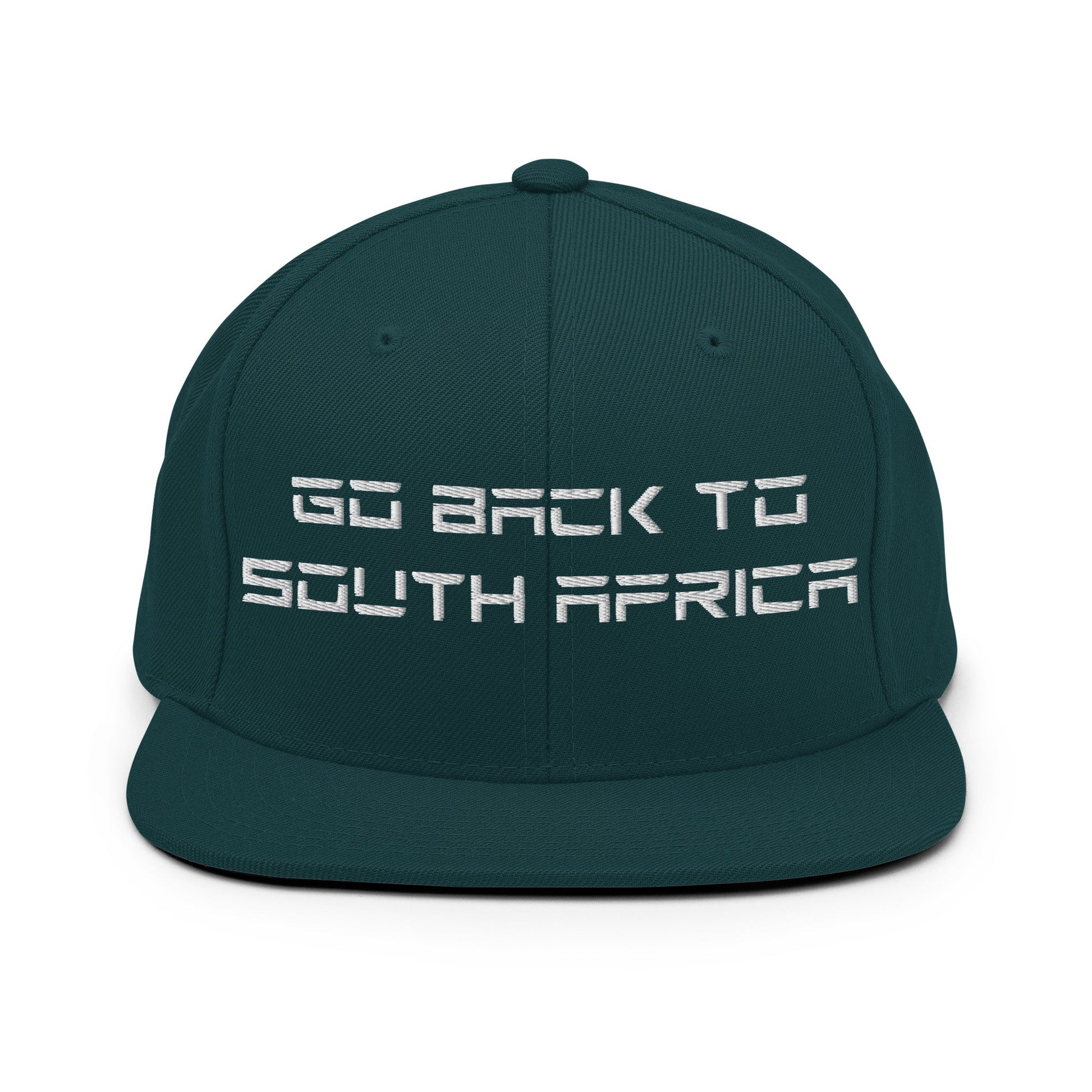 Go Back to South Africa Elon Musk Embroidered Flat Brim Bill Snapback Hat - Spruce