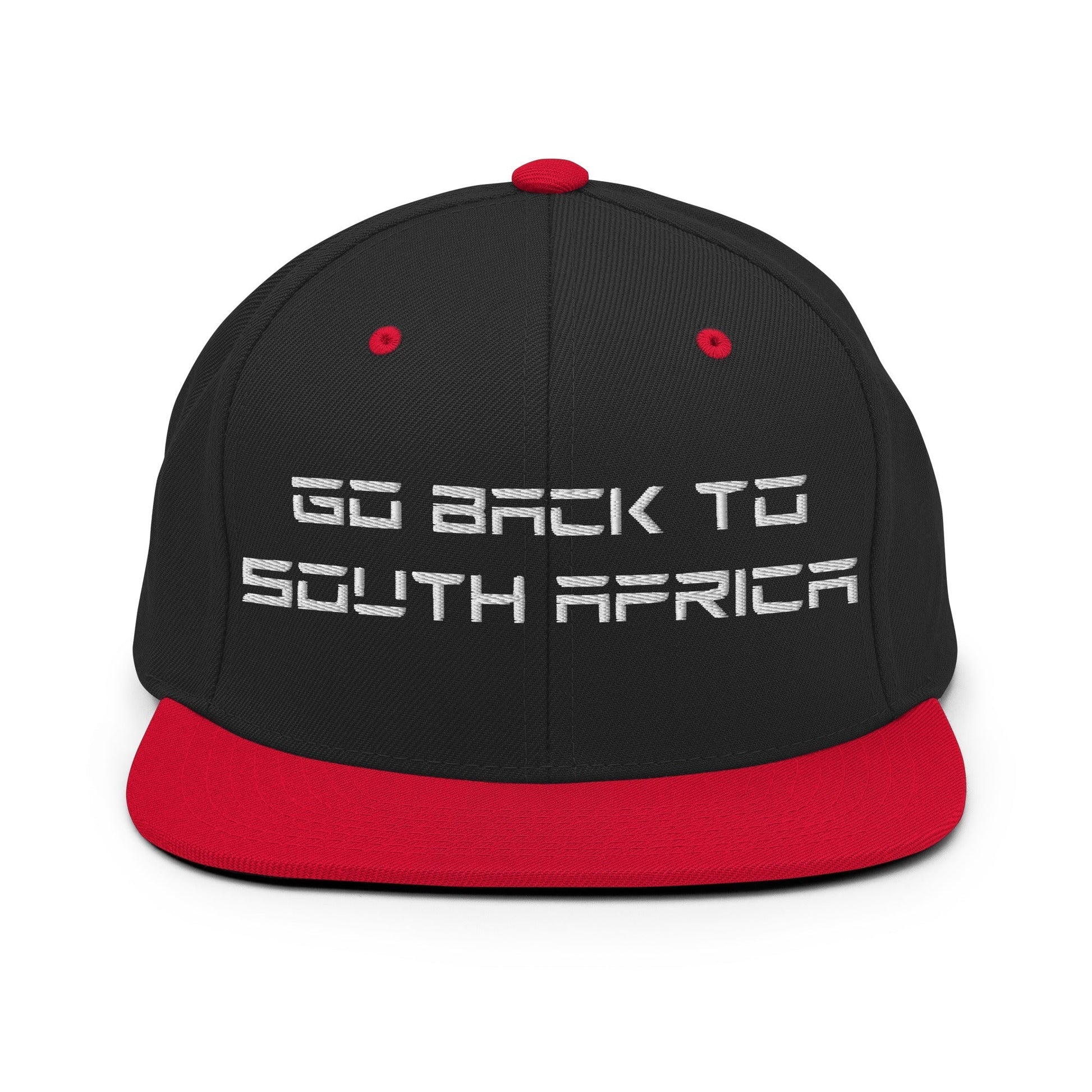 Go Back to South Africa Elon Musk Embroidered Flat Brim Bill Snapback Hat - Black/ Red