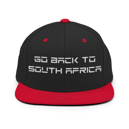 Go Back to South Africa Elon Musk Embroidered Flat Brim Bill Snapback Hat - Black/ Red