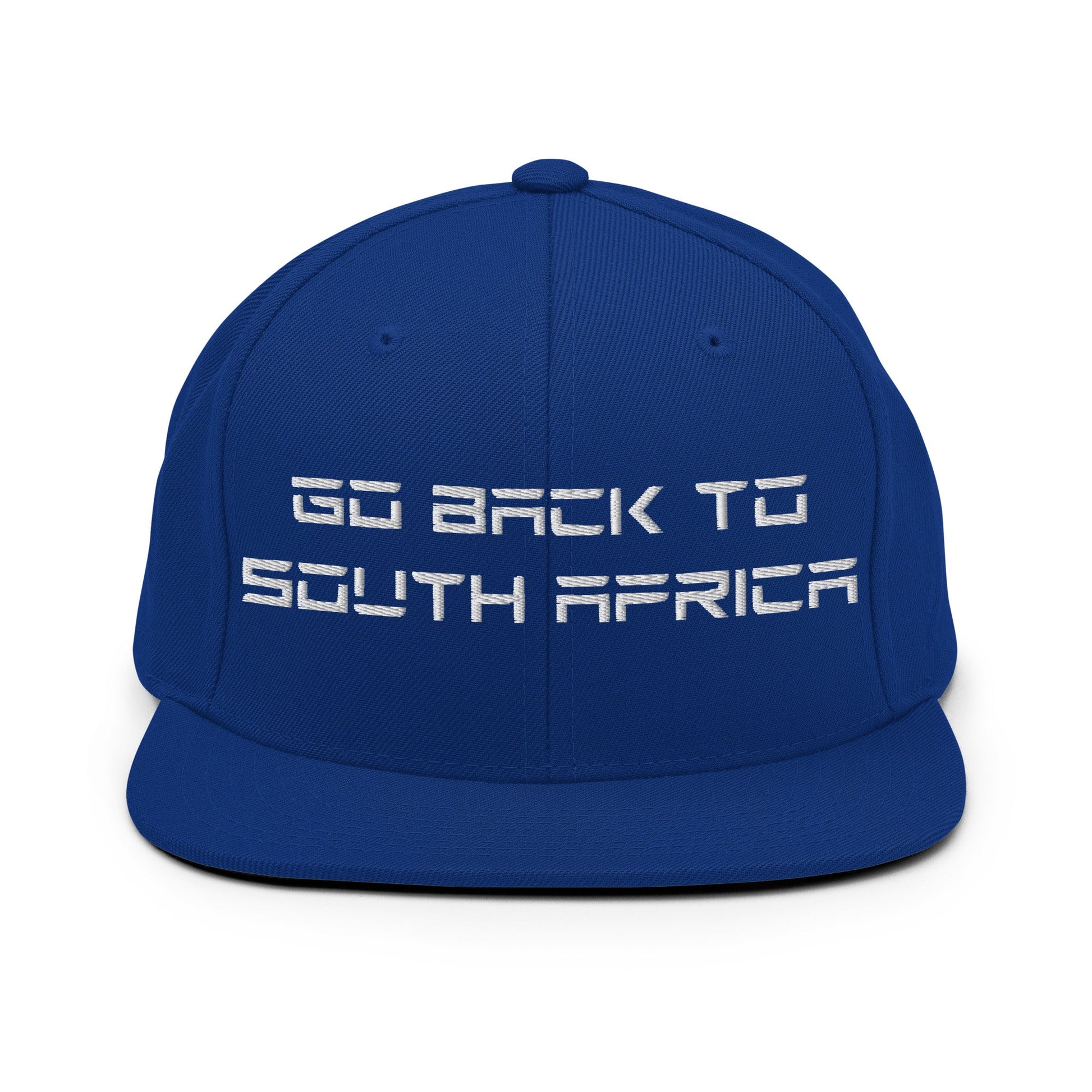 Go Back to South Africa Elon Musk Embroidered Flat Brim Bill Snapback Hat - Royal Blue