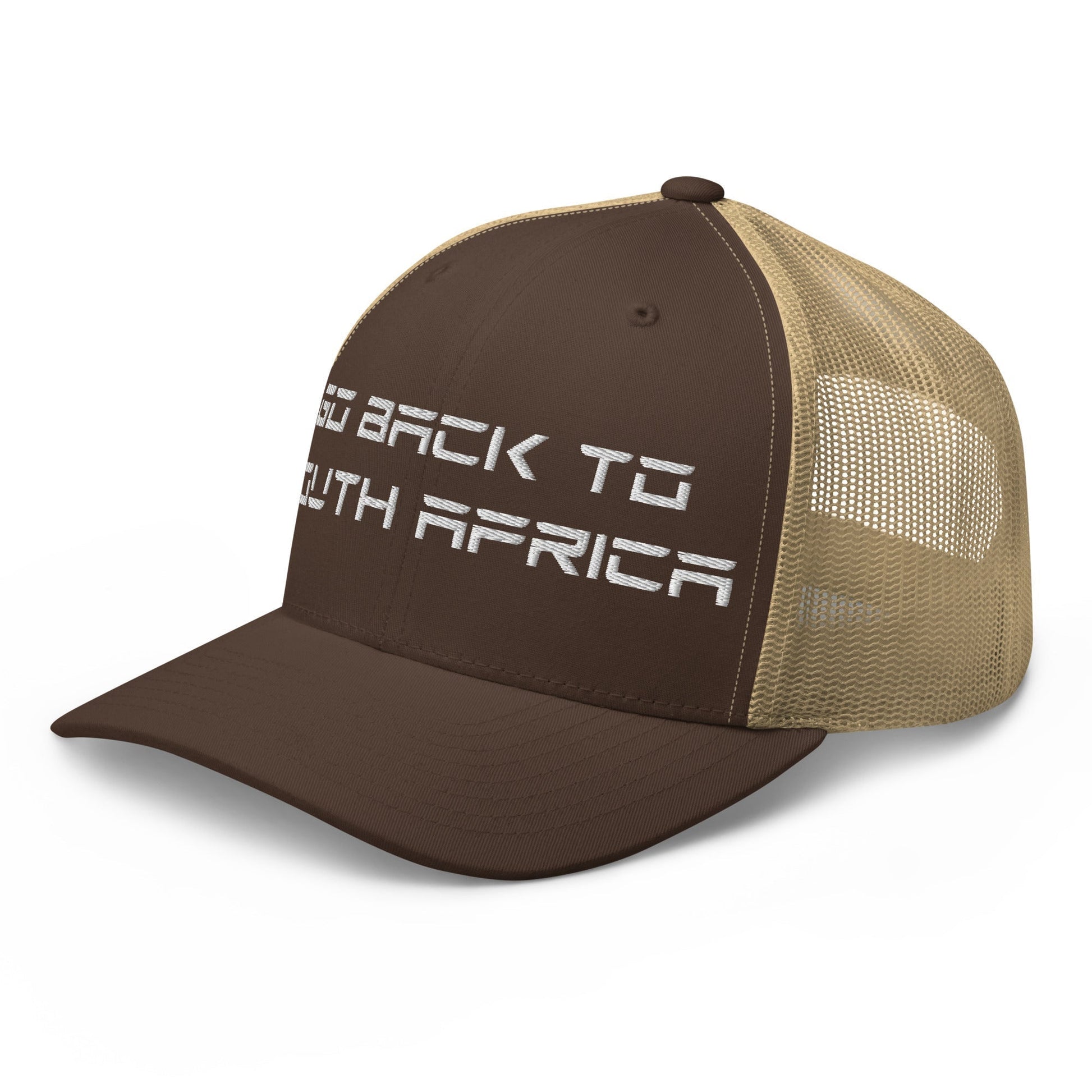 Go Back to South Africa Elon Musk Embroidered Retro Mesh Trucker Hat