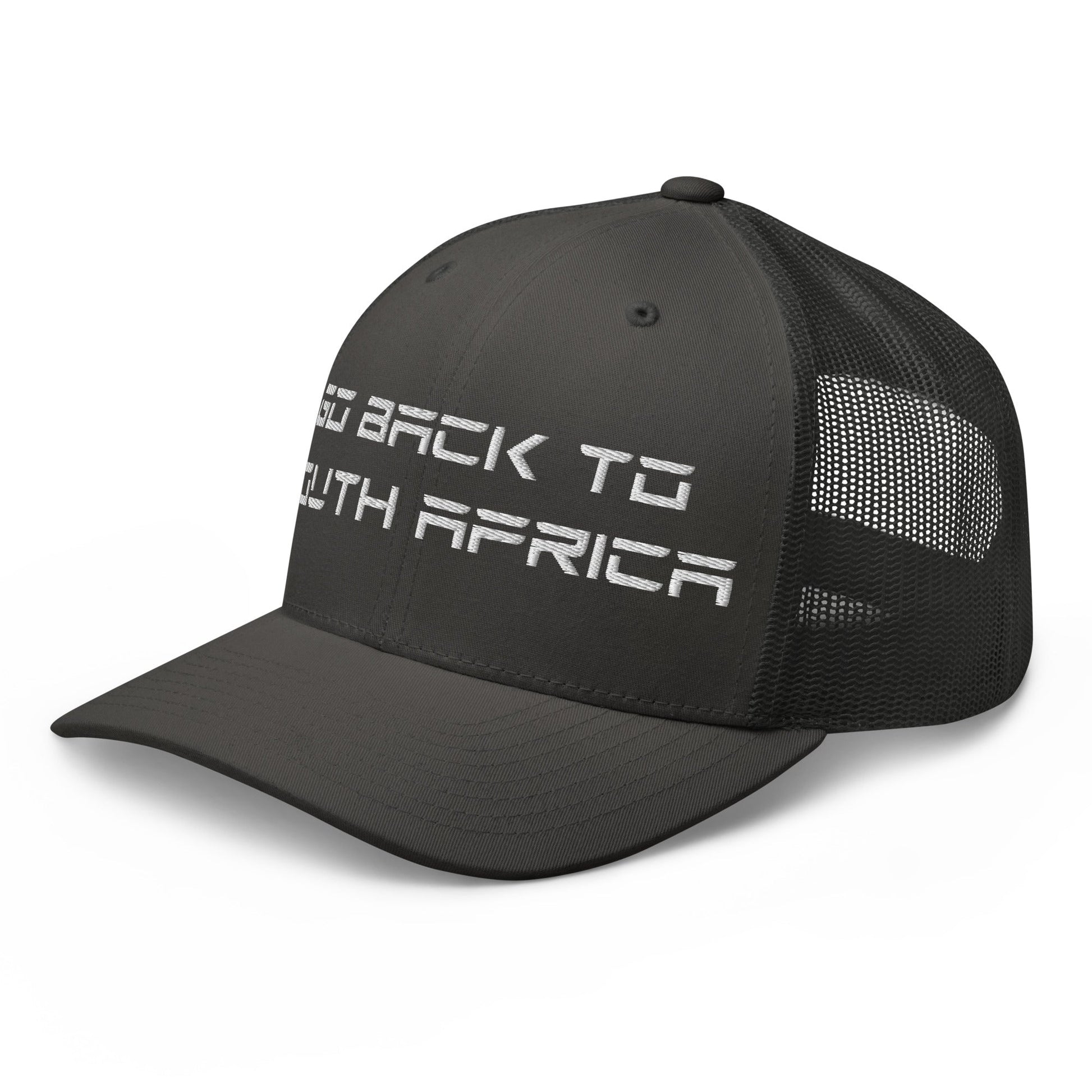 Go Back to South Africa Elon Musk Embroidered Retro Mesh Trucker Hat