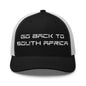 Go Back to South Africa Elon Musk Embroidered Retro Mesh Trucker Hat - Black/ White