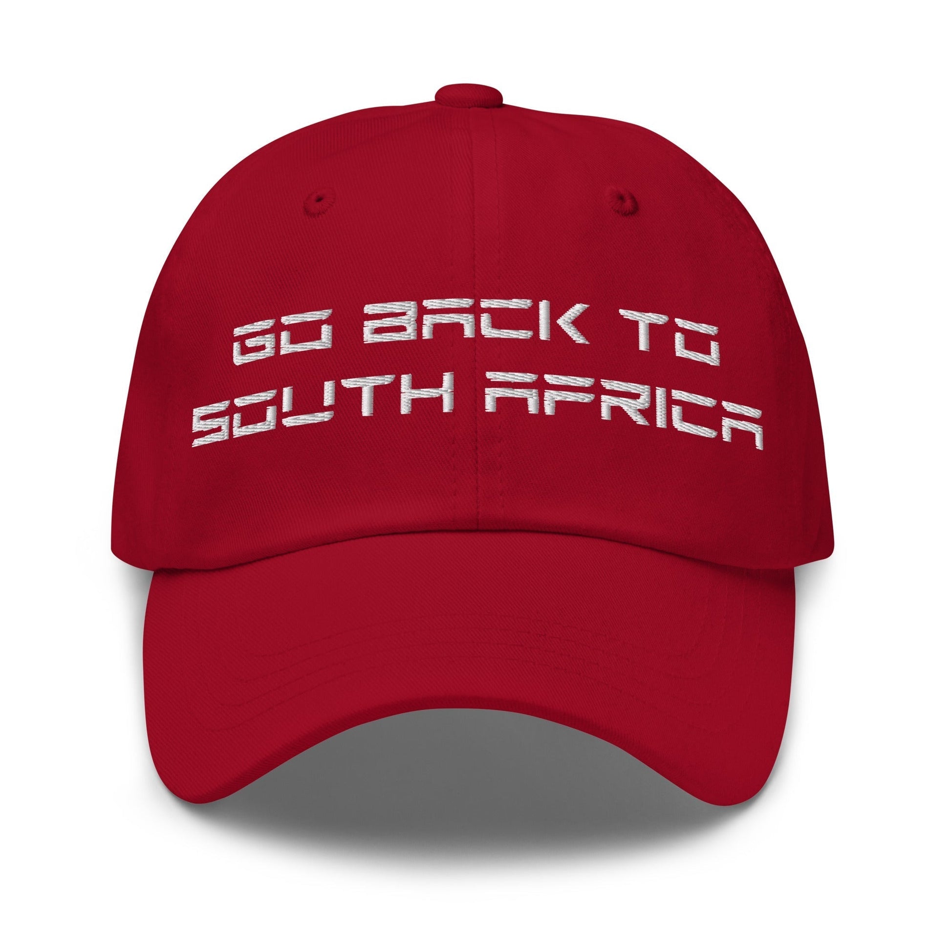 Go Back to South Africa Elon Musk Embroidered Unstructured Dad Hat - Cranberry