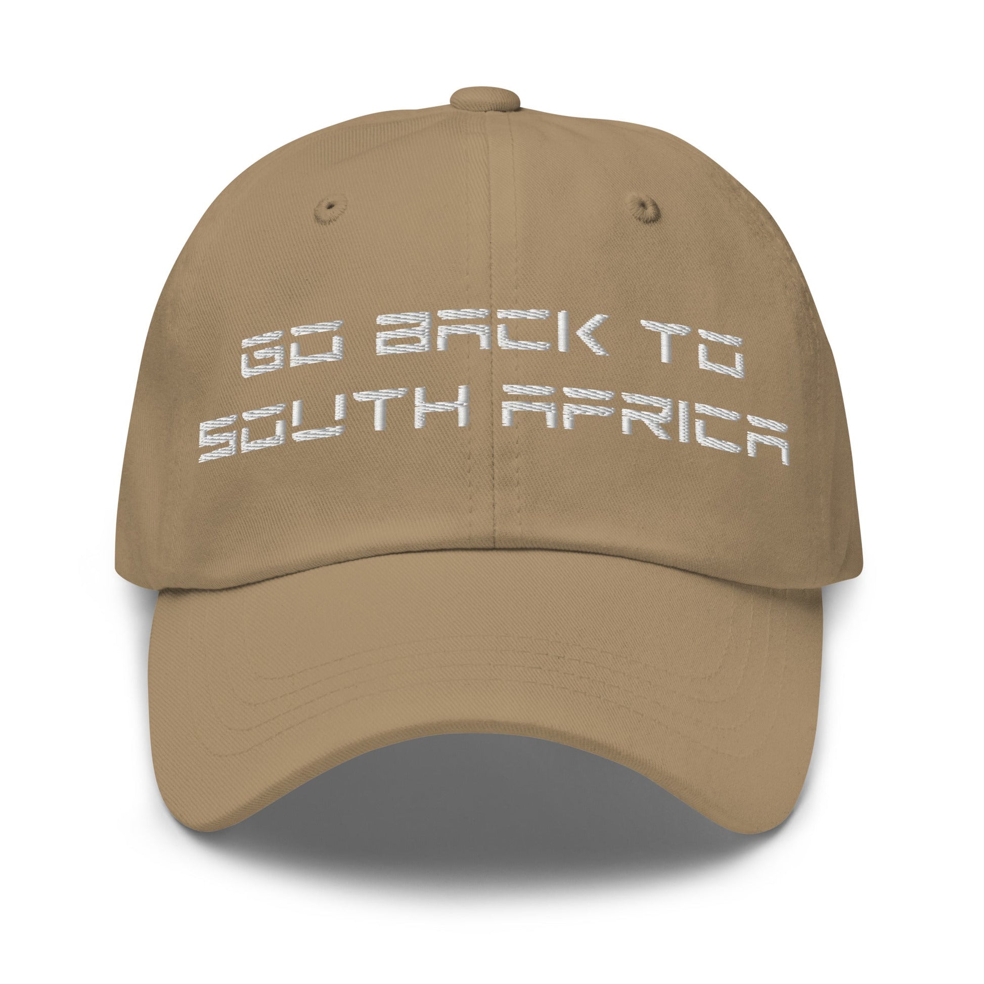 Go Back to South Africa Elon Musk Embroidered Unstructured Dad Hat - Khaki