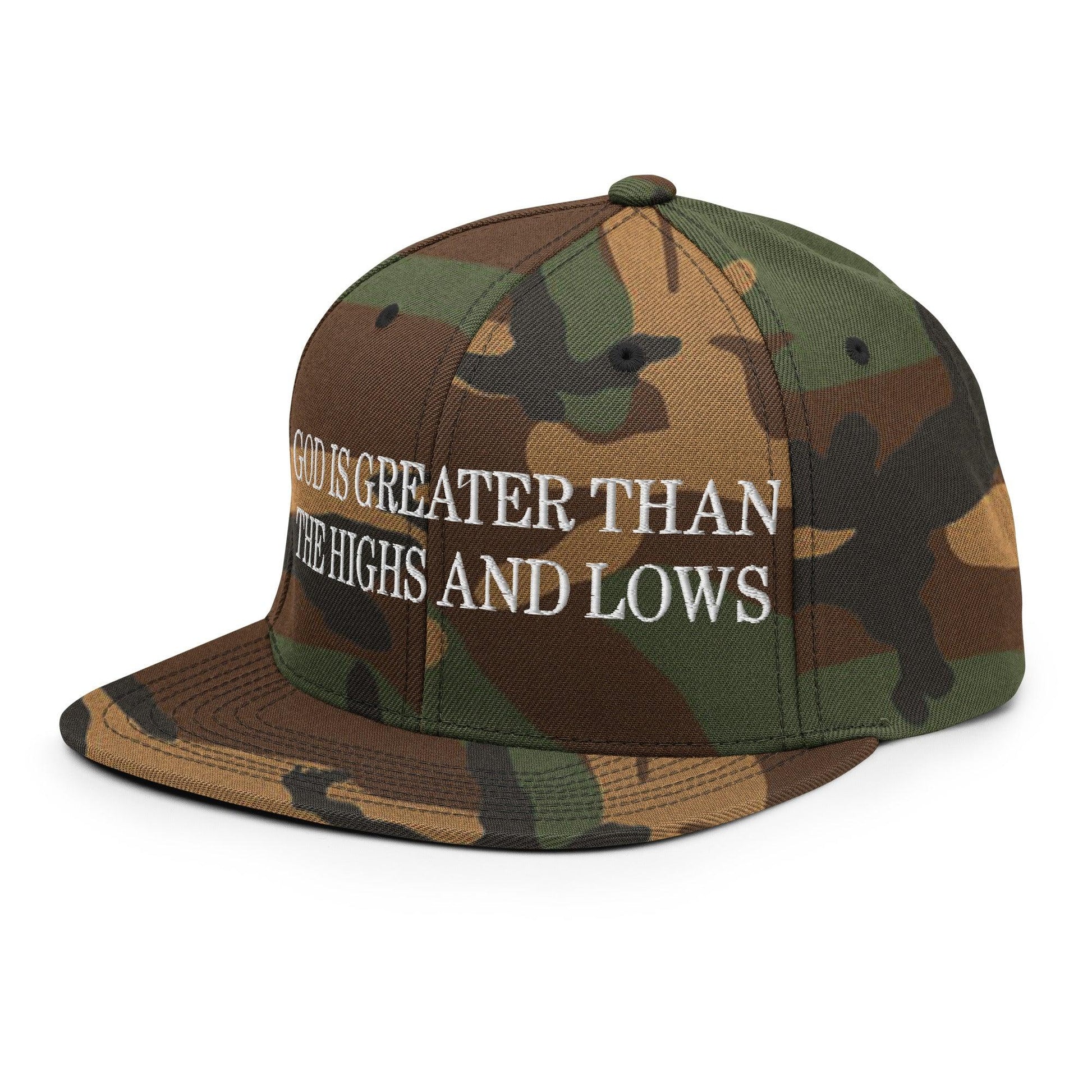 God is Greater than the Highs and Lows Embroidered Flat Bill Brim Snapback Hat