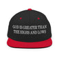 God is Greater than the Highs and Lows Embroidered Flat Bill Brim Snapback Hat - Black/ Red