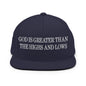 God is Greater than the Highs and Lows Embroidered Flat Bill Brim Snapback Hat - Navy
