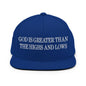 God is Greater than the Highs and Lows Embroidered Flat Bill Brim Snapback Hat - Royal Blue