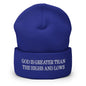God is Greater than the Highs and Lows Embroidered Knit Cuffed Beanie - Royal