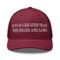 God is Greater than the Highs and Lows Embroidered Mesh Trucker Hat - Cranberry