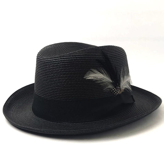 Godfather Homburg Hat 100% Straw & Ribbon Band - Black Small to XLarge - Fedora