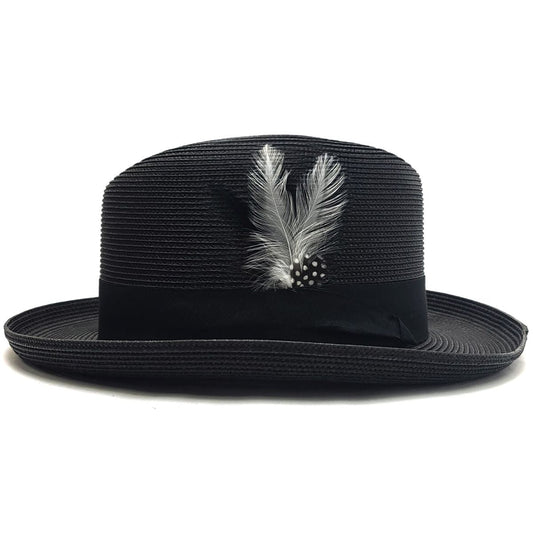 Godfather Homburg Hat 100% Straw & Ribbon Band - Black Small to XLarge - Fedora