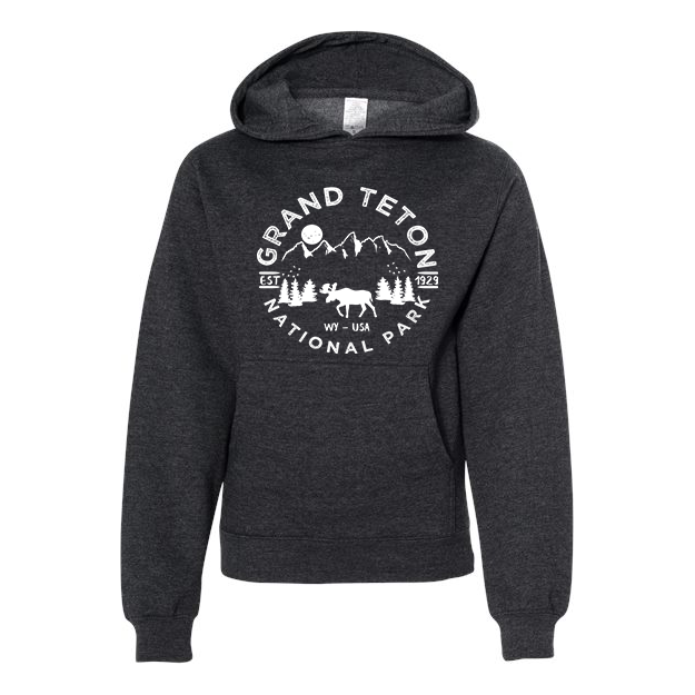 Grand Teton National Park Youth Hoodie Sweatshirt - S / Charcoal Heather - hoodie