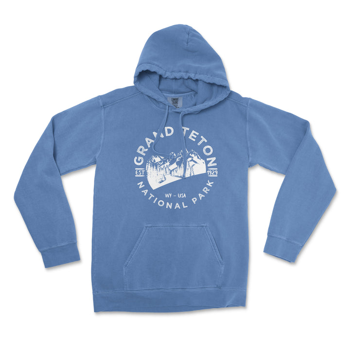 Grand Teton Valley National Park Comfort Colors Hoodie - S / Flo Blue - hoodie