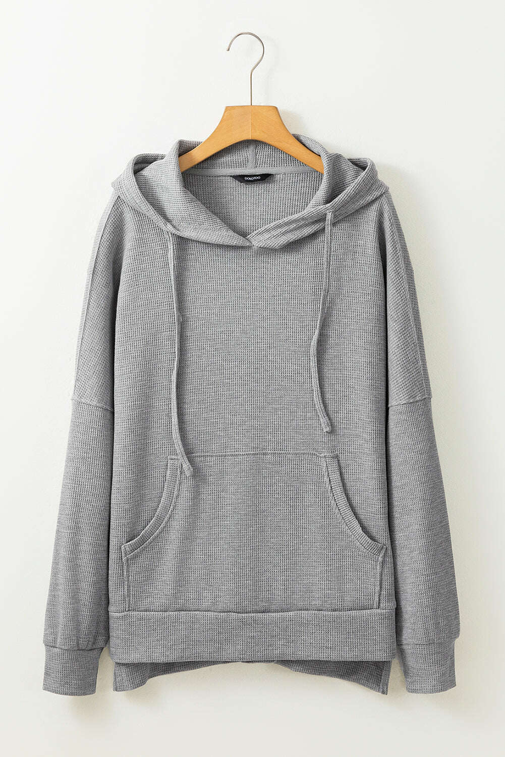 Sweatshirts & Hoodies-Gray Waffle Knit High Low Oversized Hoodie-torontoscreenprinting.ca