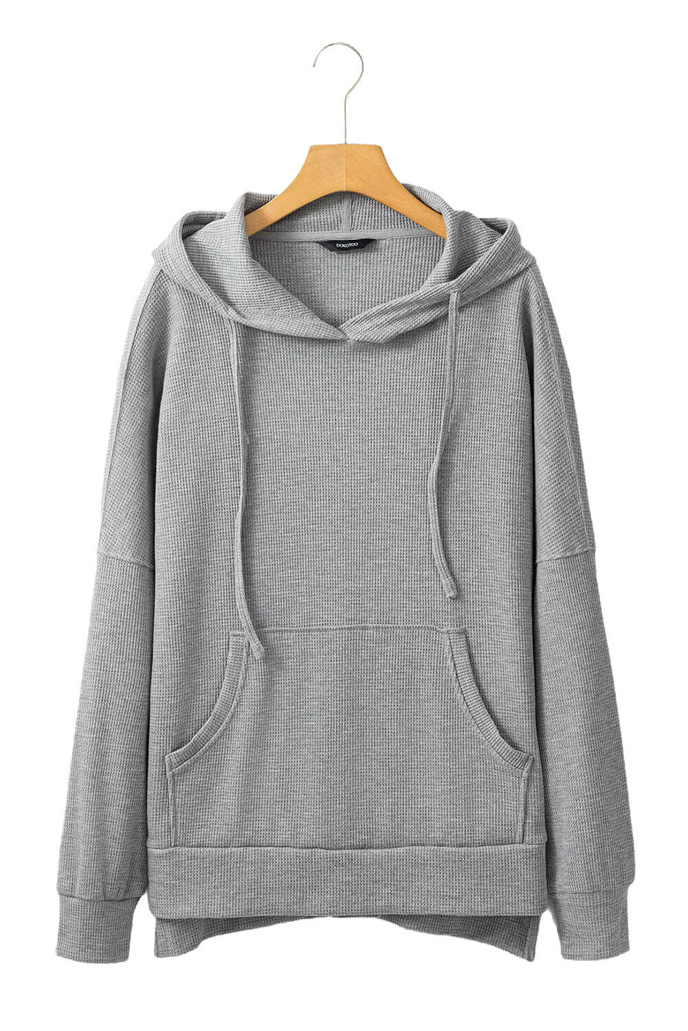 Sweatshirts & Hoodies-Gray Waffle Knit High Low Oversized Hoodie-torontoscreenprinting.ca