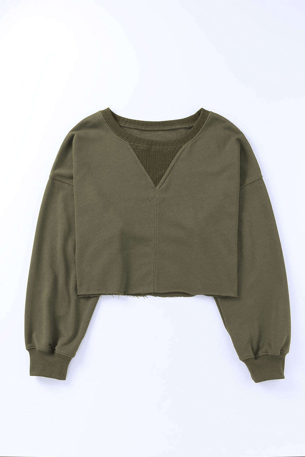 Sweatshirts & Hoodies-Green Casual Drop Shoulder Cropped Sweatshirt-torontoscreenprinting.ca