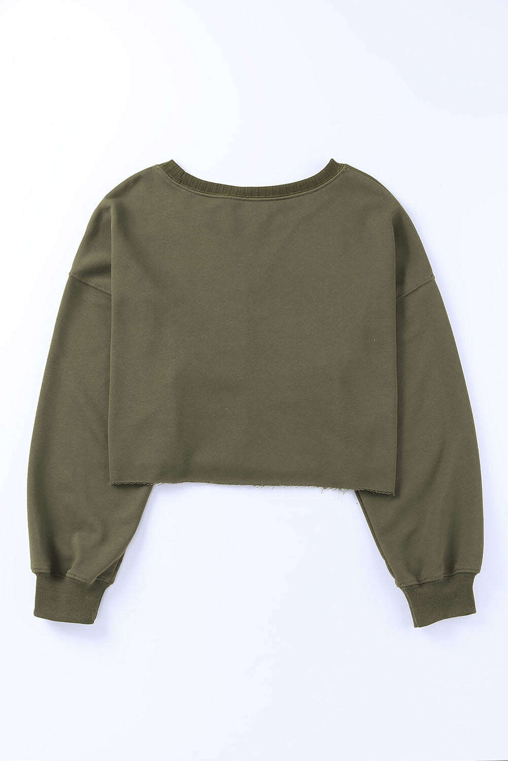 Sweatshirts & Hoodies-Green Casual Drop Shoulder Cropped Sweatshirt-torontoscreenprinting.ca