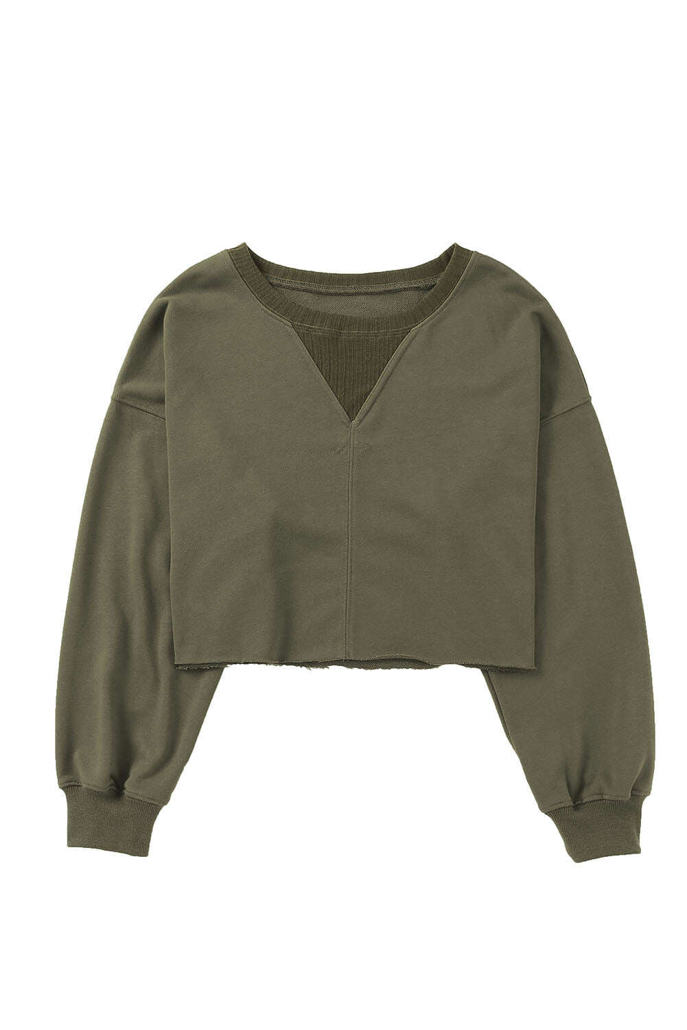 Sweatshirts & Hoodies-Green Casual Drop Shoulder Cropped Sweatshirt-torontoscreenprinting.ca