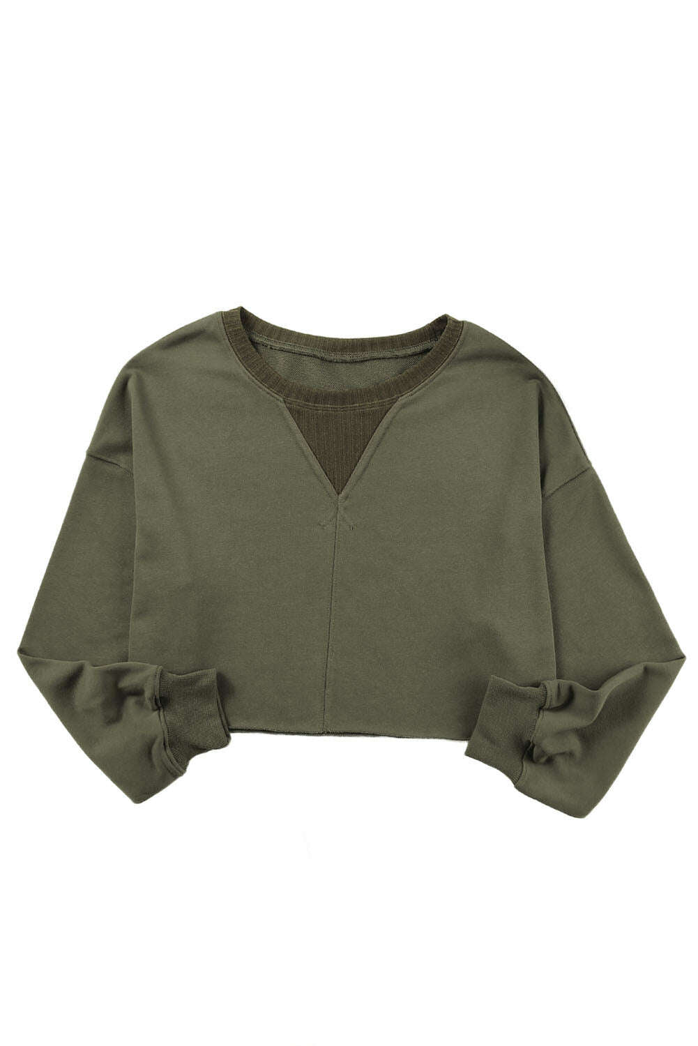 Sweatshirts & Hoodies-Green Casual Drop Shoulder Cropped Sweatshirt-torontoscreenprinting.ca