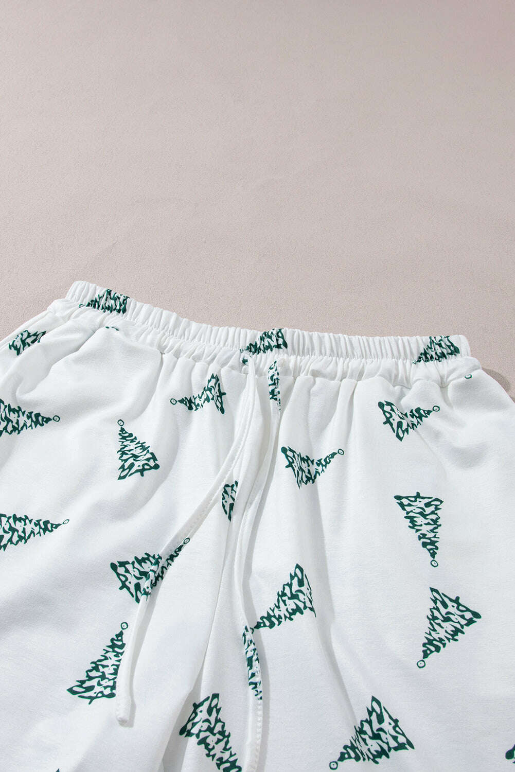 Loungewear Set-Green Christmas Tree Print Tee & White Pants Loungewear Set-torontoscreenprinting.ca