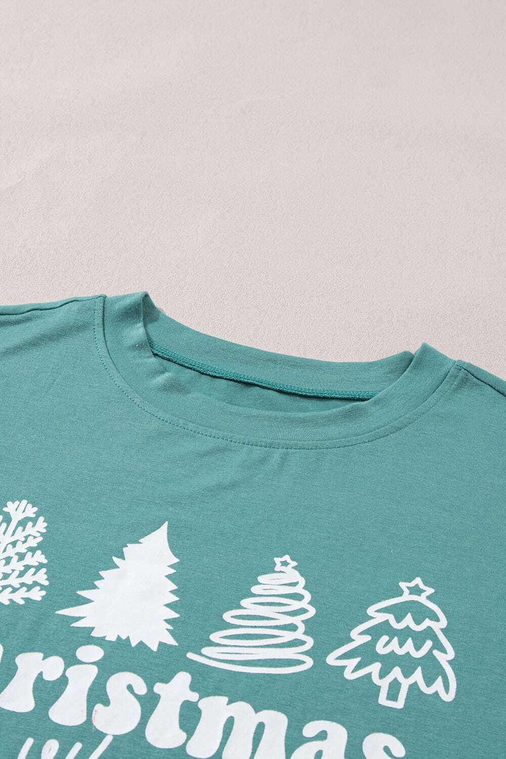 Loungewear Set-Green Christmas Tree Print Tee & White Pants Loungewear Set-torontoscreenprinting.ca