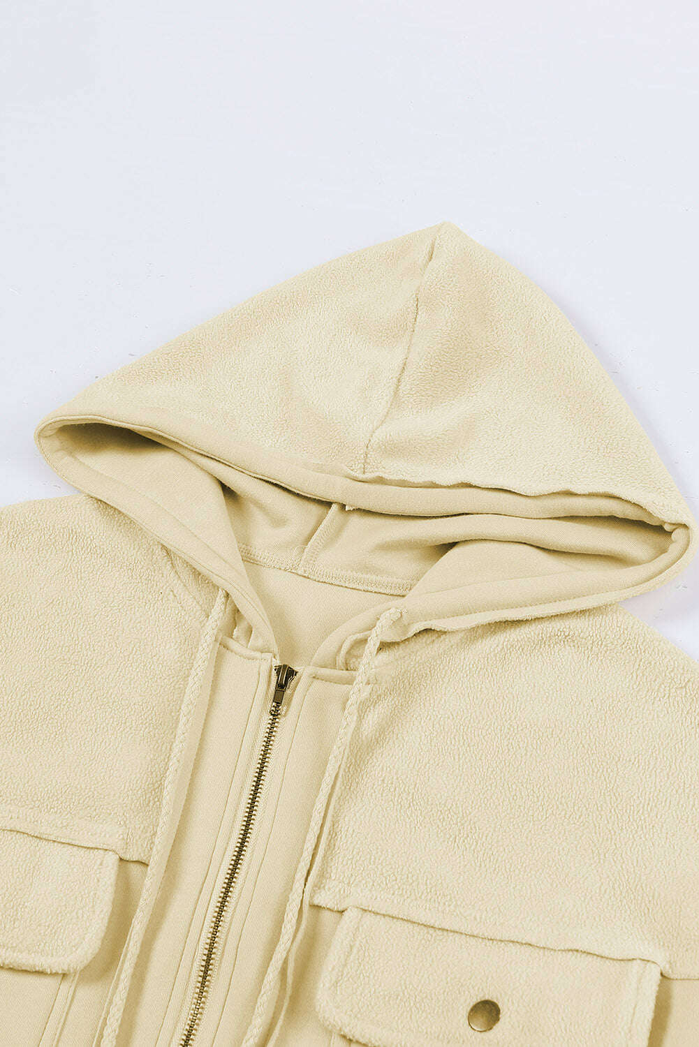 Jackets-Green Flap Pockets Bishop Sleeve Zip Up Hoodie Jacket-torontoscreenprinting.ca