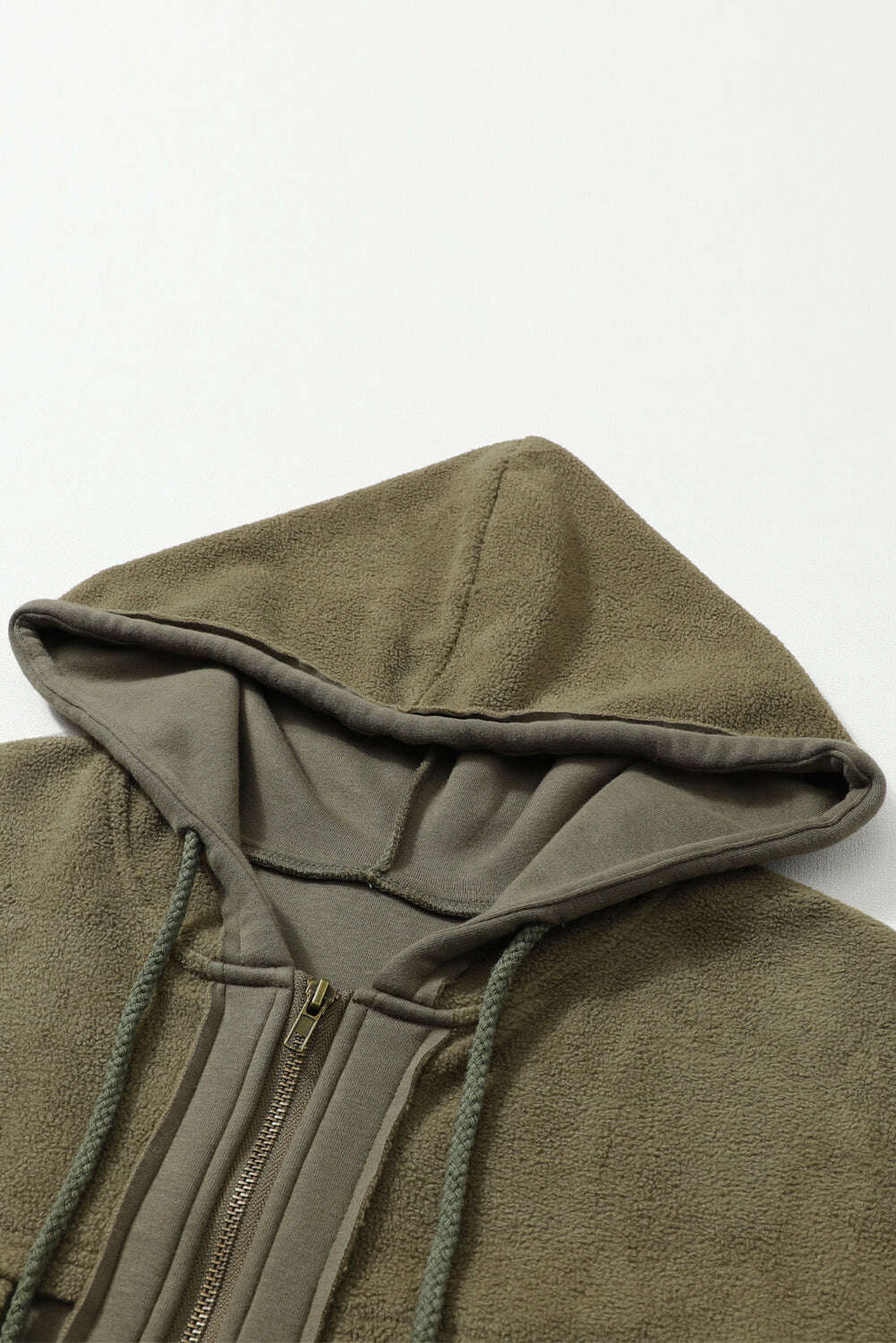 Jackets-Green Flap Pockets Bishop Sleeve Zip Up Hoodie Jacket-torontoscreenprinting.ca