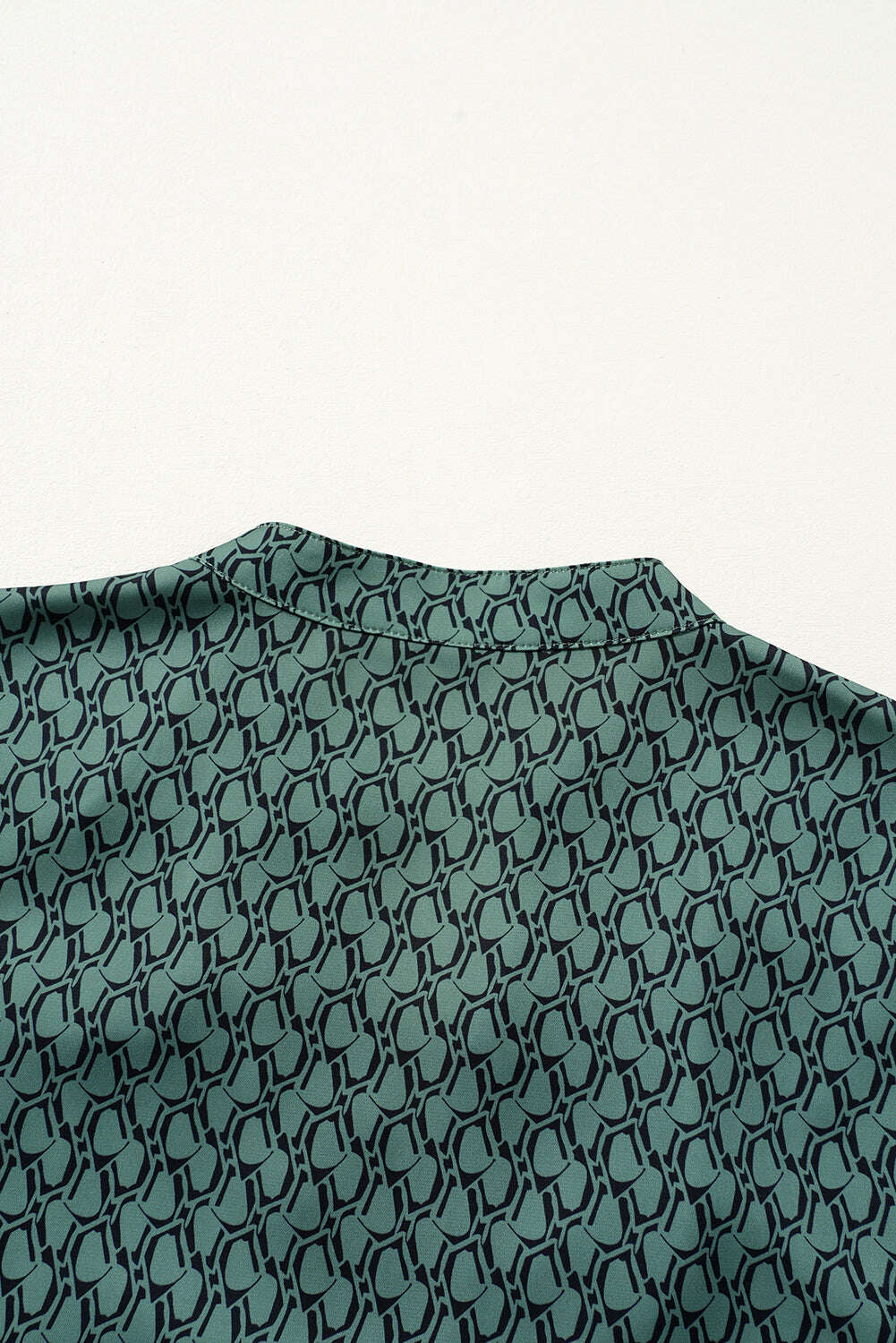 Blouses-Green Geometric Print Notched Neck Long Sleeve Blouse-torontoscreenprinting.ca