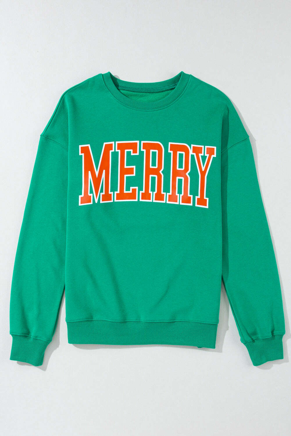 Sweatshirts & Hoodies-Green MERRY Print Drop Sleeve Pullover Sweatshirt-torontoscreenprinting.ca