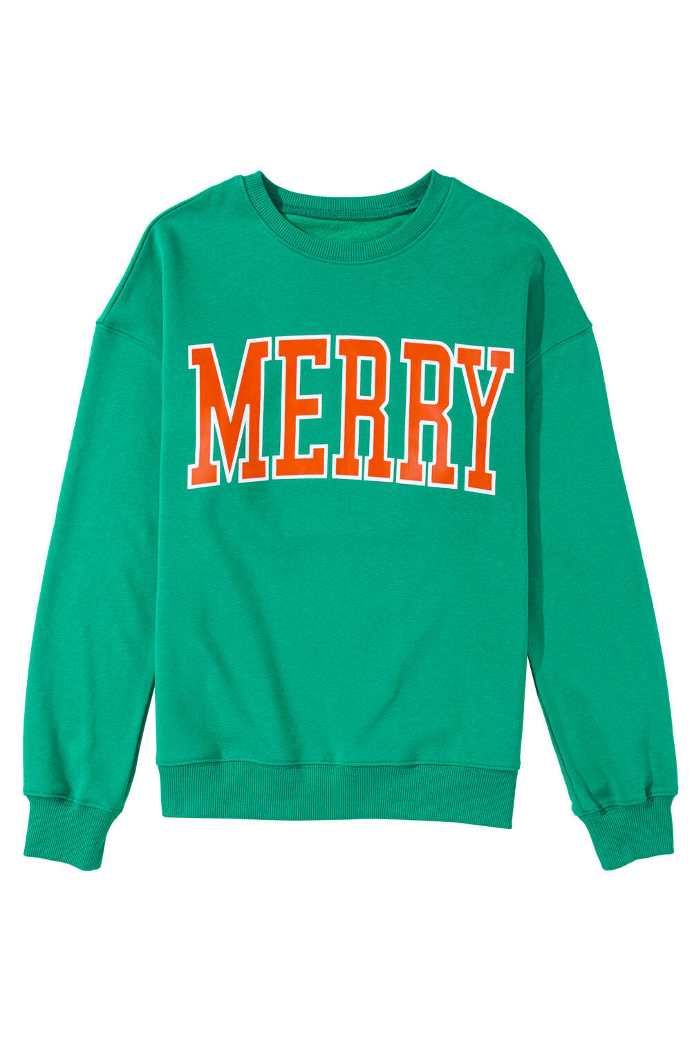 Sweatshirts & Hoodies-Green MERRY Print Drop Sleeve Pullover Sweatshirt-torontoscreenprinting.ca