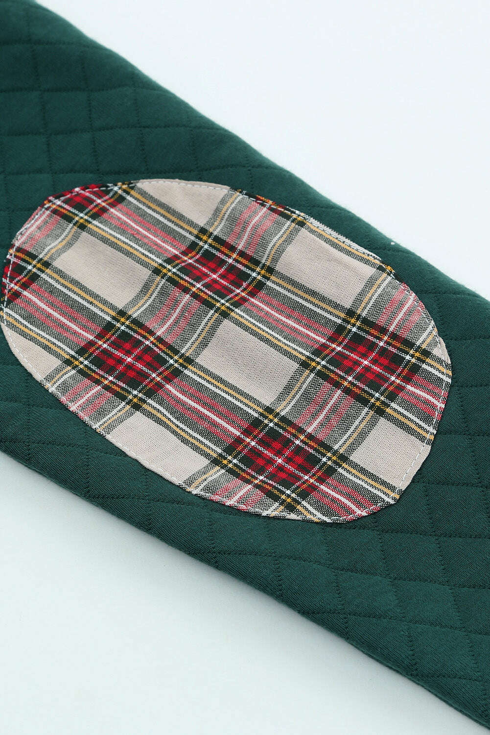 Sweatshirts & Hoodies-Green Plaid Geometric Texture Trim Buttons Neck Quilted Sweatshirt-torontoscreenprinting.ca