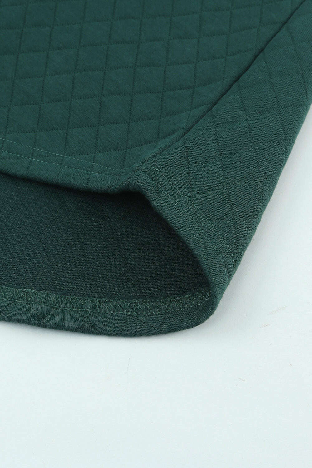 Sweatshirts & Hoodies-Green Plaid Geometric Texture Trim Buttons Neck Quilted Sweatshirt-torontoscreenprinting.ca