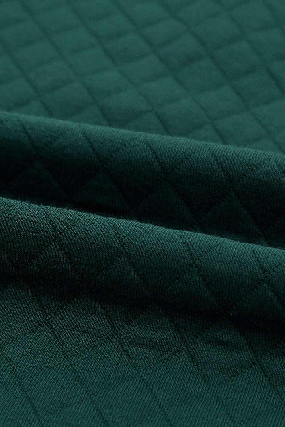 Sweatshirts & Hoodies-Green Plaid Geometric Texture Trim Buttons Neck Quilted Sweatshirt-torontoscreenprinting.ca