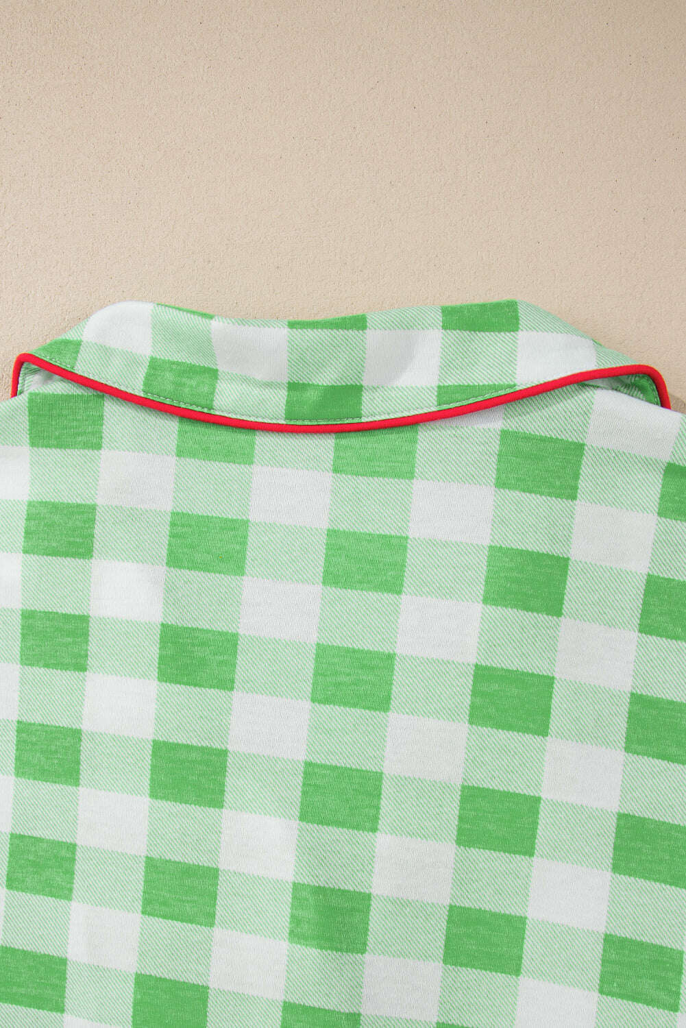 Plus Size Matching Sets-Green Plaid Print Piping Trim Long Sleeve Plus Size Pajama Set-torontoscreenprinting.ca