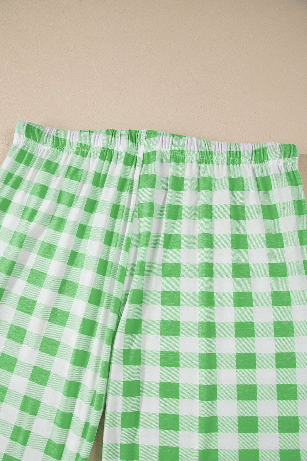 Plus Size Matching Sets-Green Plaid Print Piping Trim Long Sleeve Plus Size Pajama Set-torontoscreenprinting.ca