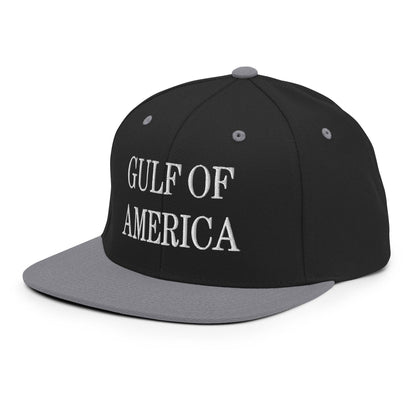 Black and gray America embroidered flat brim snapback hat with embroidered flat design