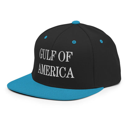 Black and blue Gulf of America embroidered flat brim snapback hat for stylish wear