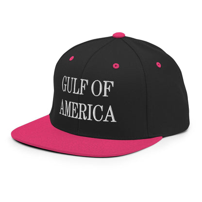 Black and pink Gulf of America embroidered flat brim snapback hat for stylish headwear