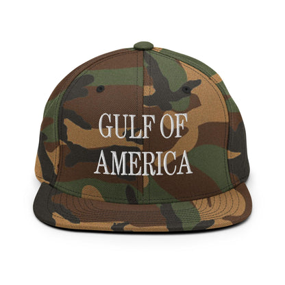 Camouflage flat-brimmed hat from Gulf of America with embroidered flat design and snapback closure