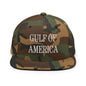 Camouflage flat-brimmed hat from Gulf of America with embroidered flat design and snapback closure