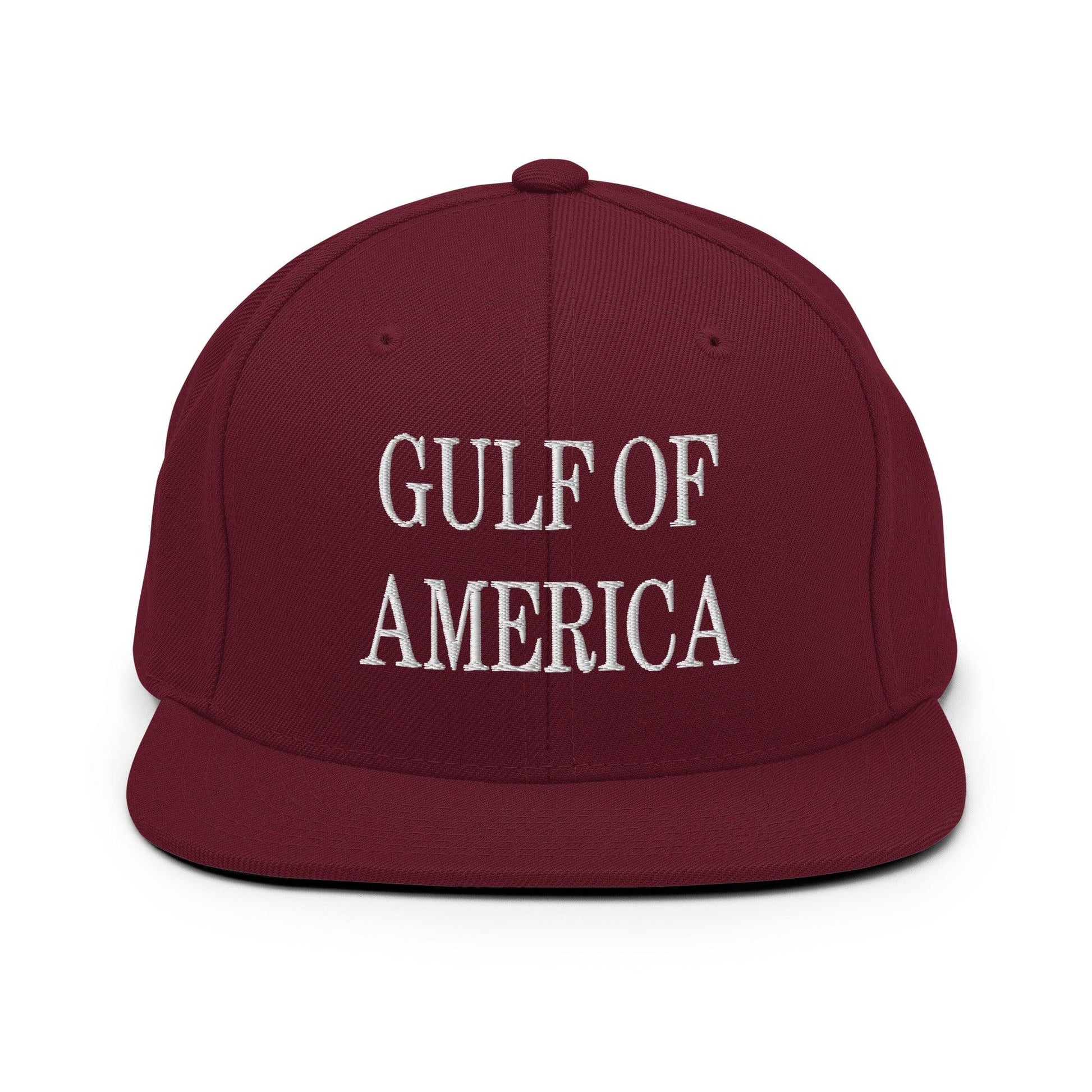 Maroon America Embroidered Flat Brim Snapback Hat with flat bill and embroidered flat design