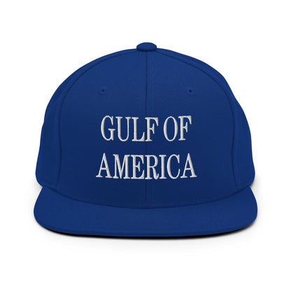 Blue flat-brimmed cap with embroidered flat design in Gulf of America Embroidered Flat Bill Brim Snapback Hat