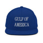 Blue flat-brimmed cap with embroidered flat design in Gulf of America Embroidered Flat Bill Brim Snapback Hat