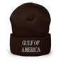 Brown beanie with embroidered text from Gulf of America Embroidered Knit Cuffed Beanie collection