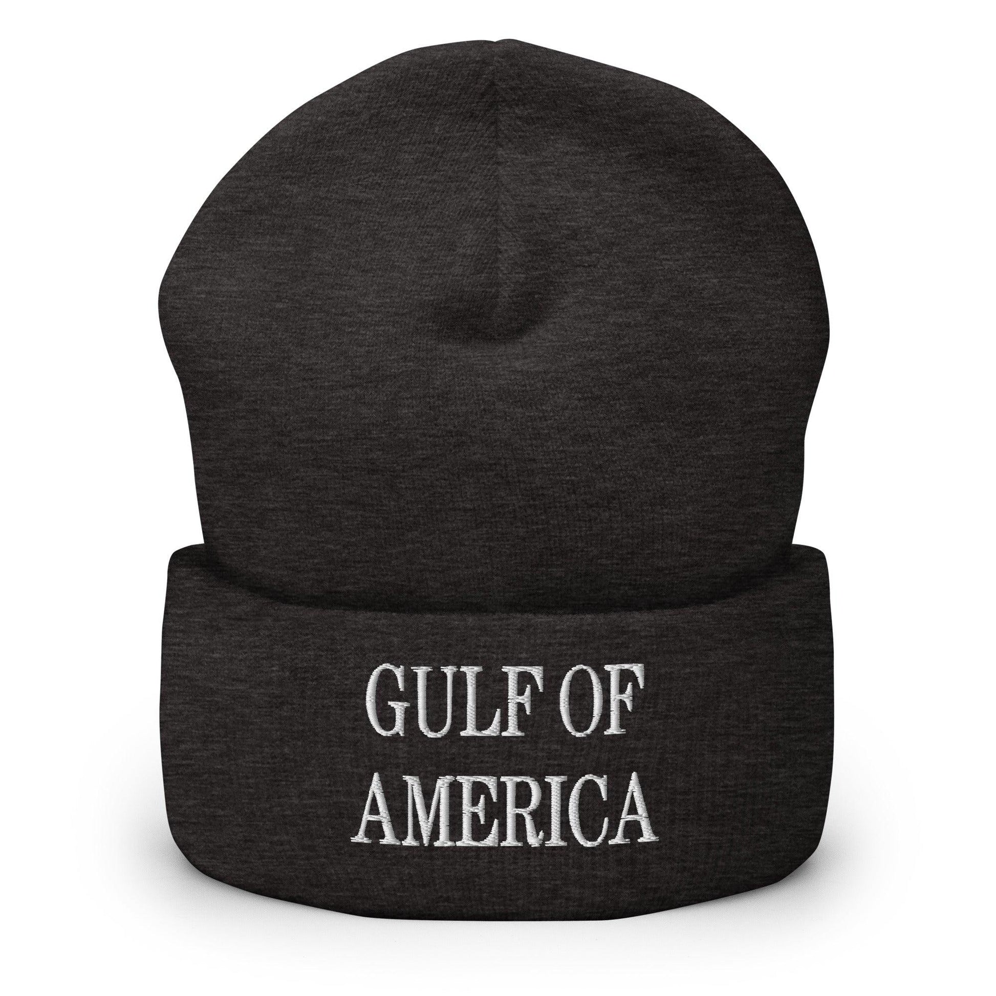 Dark gray America embroidered knit cuffed beanie from Gulf of America Embroidered Knit collection