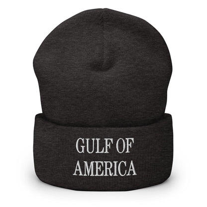 Dark gray America embroidered knit cuffed beanie from Gulf of America Embroidered Knit collection